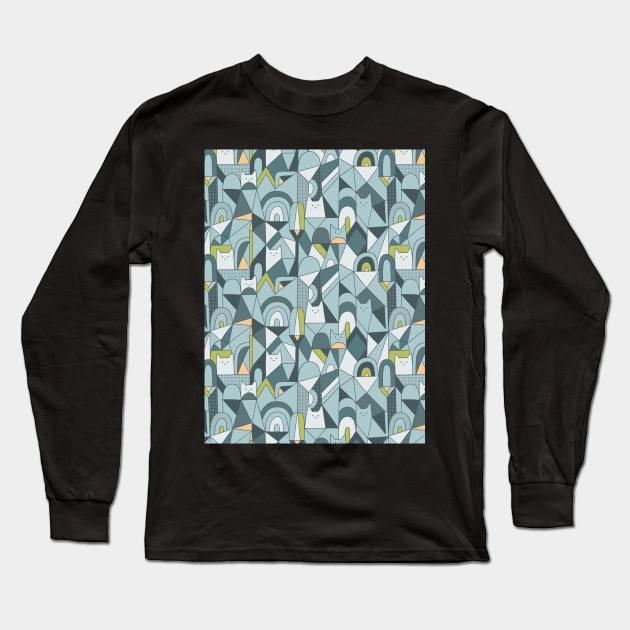 Geometric kitty cats Long Sleeve T-Shirt by kostolom3000